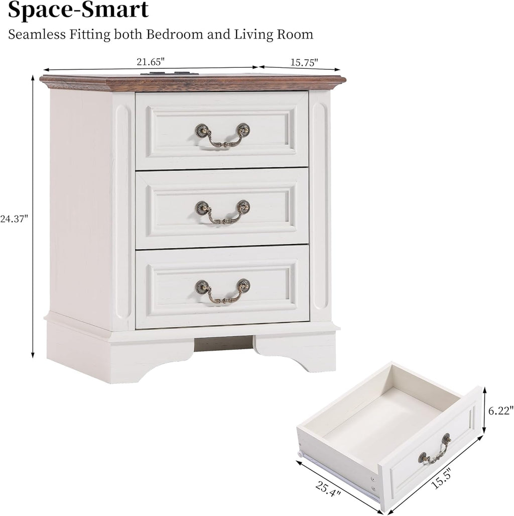 Farmhouse Dresser and Nightstand Sets, 6-Drawer with 7 Drawer Dresser & 3 Drawer Nightstand Sets, 4 Pieces Rustic Wood Bedroom Furniture Set for Home, Bedroom, Hallway(White)