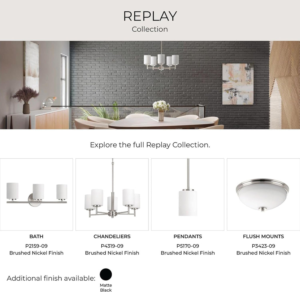 Progress Lighting Replay Collection 48 in. 6-Light Brushed Nickel Etched White Glass Modern Bath Vanity Light