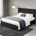 Allewie Full Size Dutch Velvet Upholstered Platform Bed Frame/Vertical Channel Tufted Adjustable Headboard/Low Profile Bed Frame/No Box Spring Needed/Easy Assembly/Black