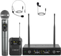 Phenyx Pro Wireless Microphone System,Metal Wireless Mic Set w/Handheld/Bodypack/Headset/Lapel Mics,2 x 30 UHF Frequencies, 200 ft Range, Cordless Mic for Singing, Karaoke, Church (PTU-52-1H1B)