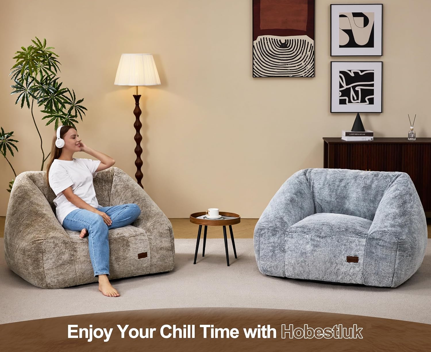 Hobestluk Giant Bean Bag Chair Memory Foam Filled Sofa Chair Bean Bag for Adults/Teens/Kids, Oversized Lazy Accent Comfy Stuffed BeanBag Sofa for Living Room Bedroom Dorm Reading(Brown)