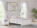 Signature Design by Ashley Maylilly Full Upholstered Panel Bedframe with LED Headboard Lights, Matte White Finish, Button‑Tufted Upholstery for Kids Bedroom