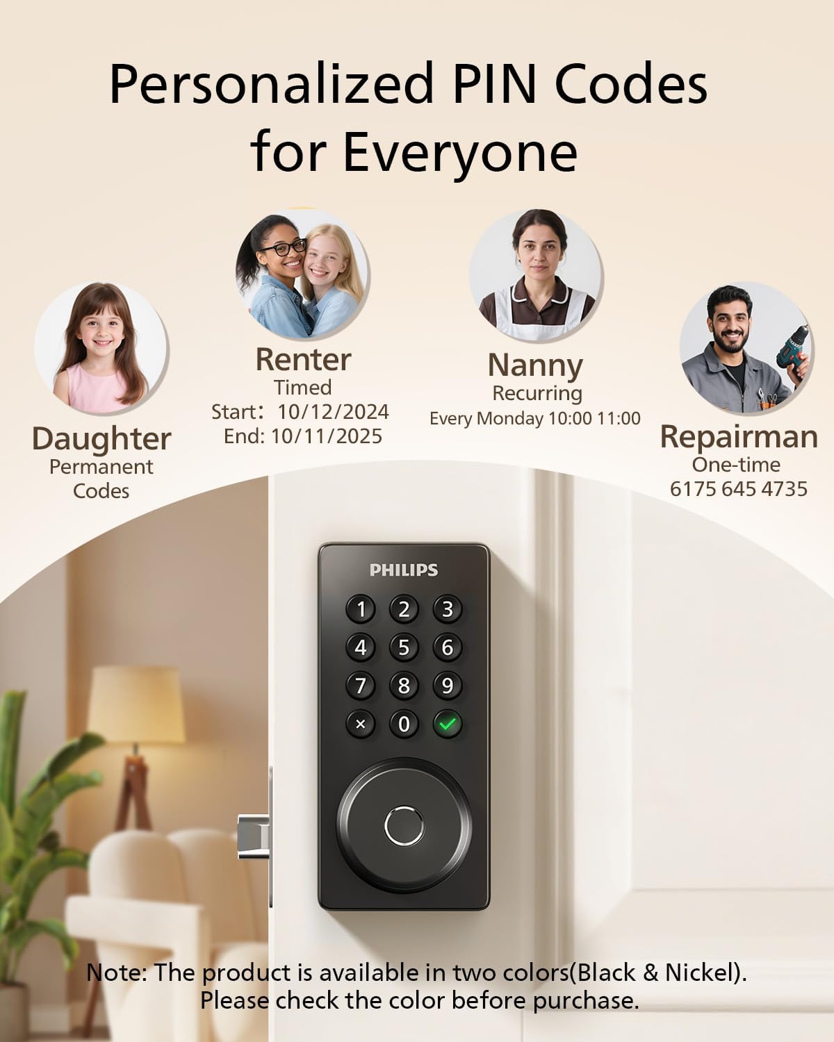 Philips Wi-Fi Door Lock, WiFi Smart Lock Keyless Entry Deadbolt for Front Door, Compatible with Alexa & Google Assistant, Remote Control, Built-in WiFi, APP Fingerprint Passcode Unlock, Auto Locking