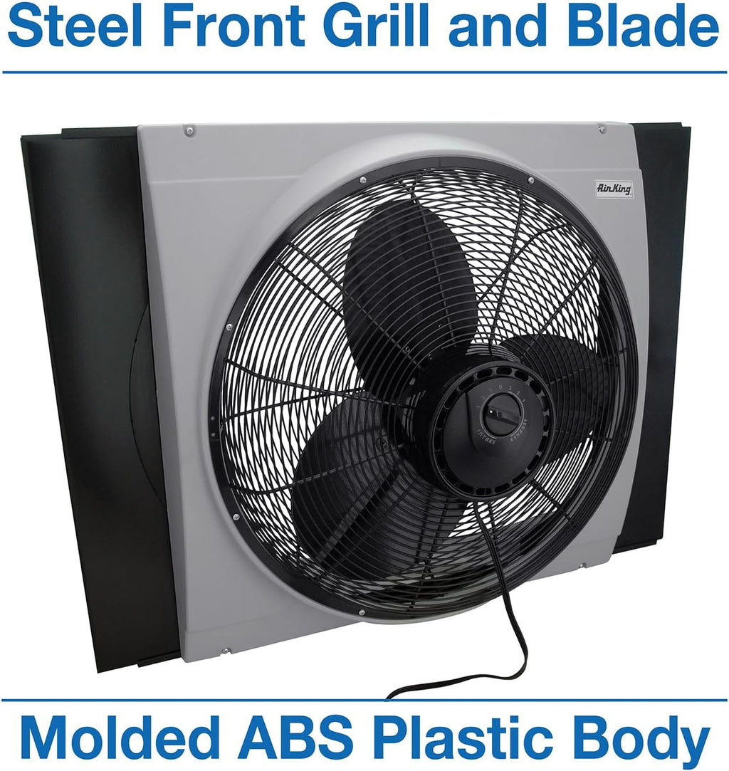 Air King 20" 1/6 HP Whole House Window Fan with 3-Speeds and Storm Guards for Circulation and Exhausting Air, 9166, Black