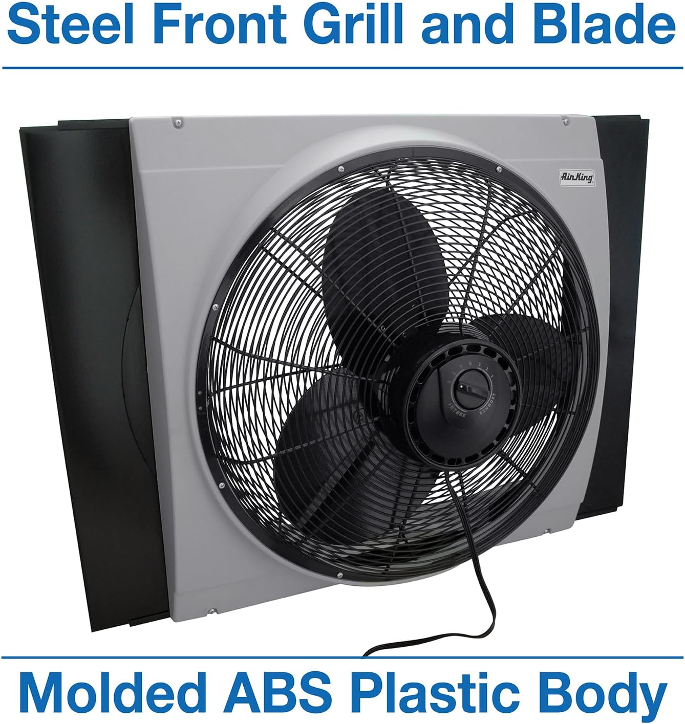 Air King 20" 1/6 HP Whole House Window Fan with 3-Speeds and Storm Guards for Circulation and Exhausting Air, 9166, Black