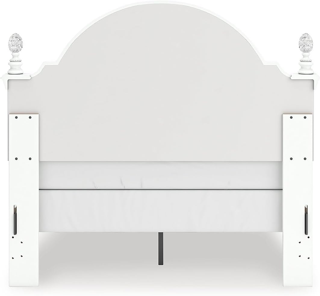 Signature Design by Ashley Maylilly Full Upholstered Panel Bedframe with LED Headboard Lights, Matte White Finish, Button‑Tufted Upholstery for Kids Bedroom