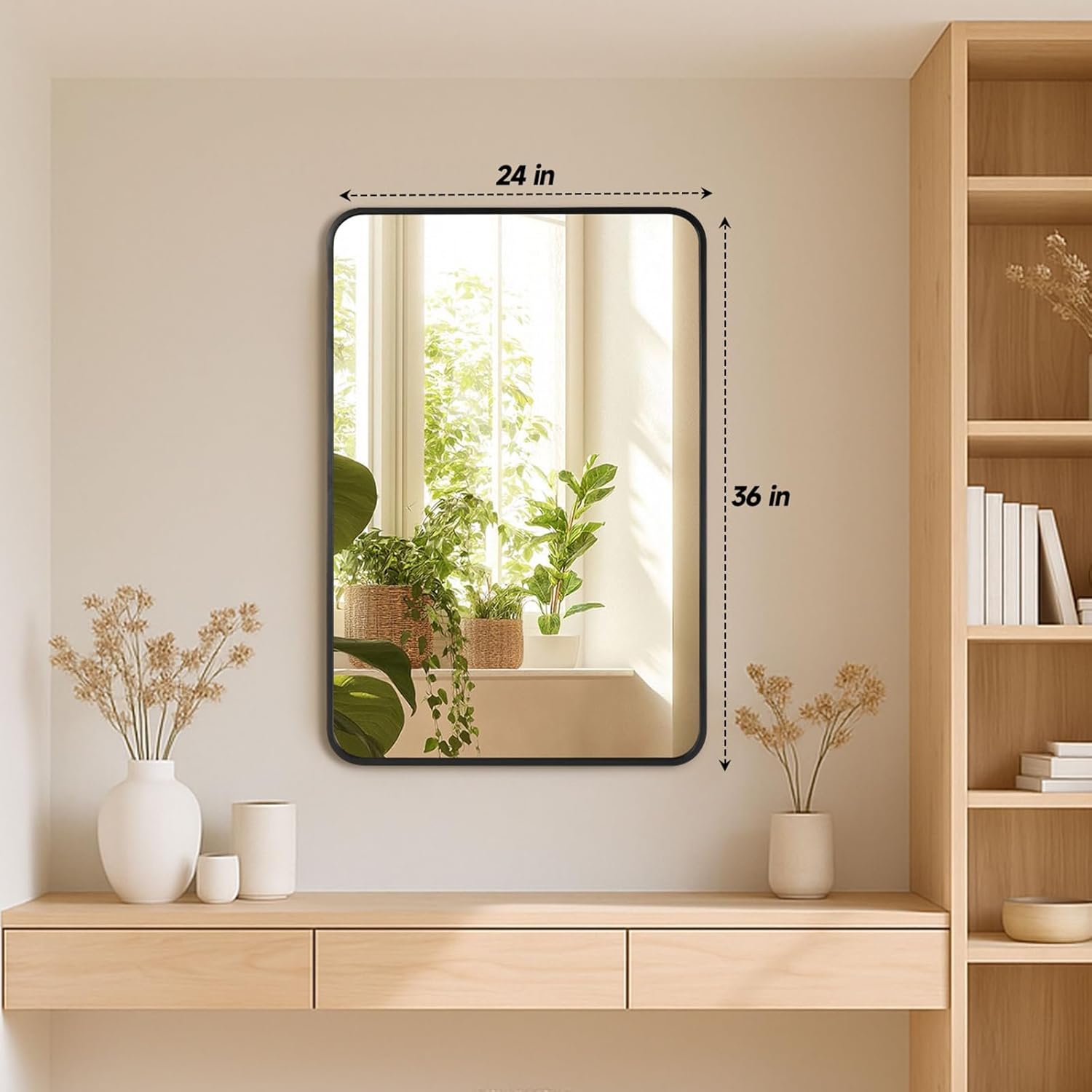 2 Pcs 24 x 36 Inch Black Metal Framed Bathroom Mirror for Wall, Rounded Rectangle Mirror Matte Black Bathroom Vanity Mirror,Anti-Rust, Hangs Horizontally or Vertically (2, Black, 24"×36")