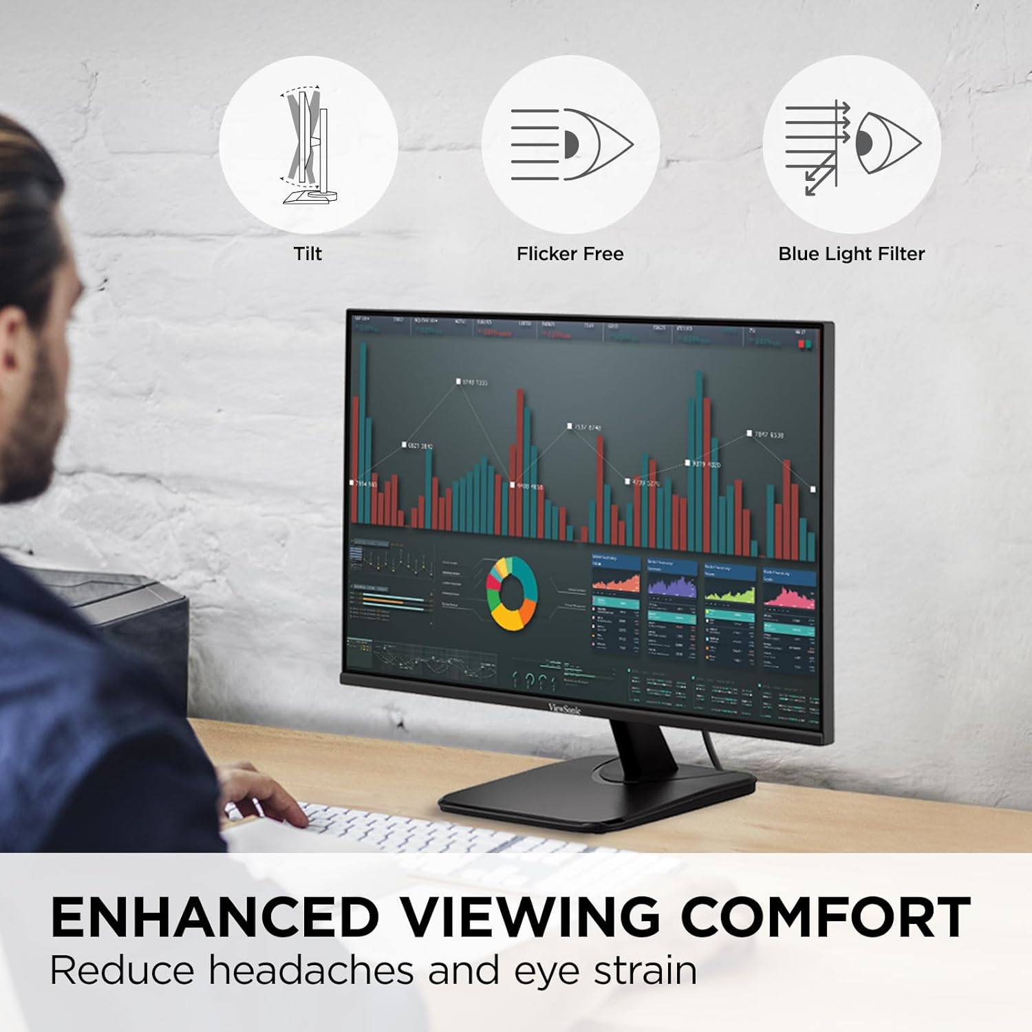 ViewSonic VA2456A-MHD 24 Inch 1080p Monitor, IPS Display with 120Hz for Enhanced Home and Office Productivity, Eye Care Technology, HDMI, DisplayPort, and VGA Inputs