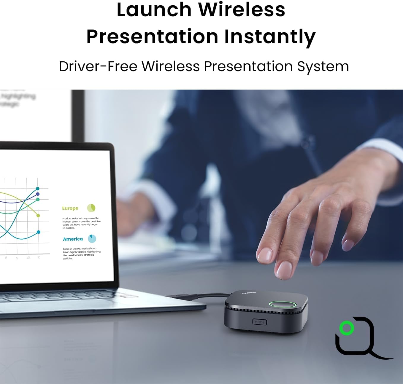 BenQ InstaShow WDC15, 4K UHD Wireless Presentation System with USB-C & HDMI Button, No App Required, USB Touchscreen Control,128-bit Encryption and CVSS 4.0 Certification for Secure presentations