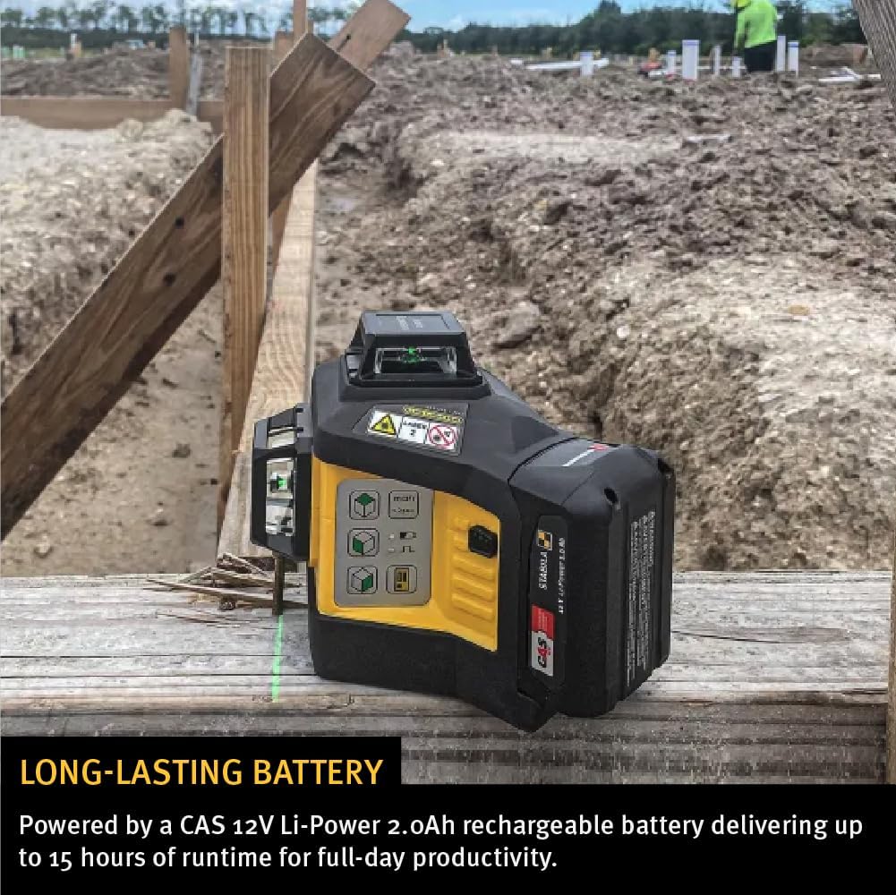 STABILA LAX 600 G Green Multi-Line Laser Level Set, 12V System, 7-Piece Set, Includes Battery & Charger, Cat. Number 03420