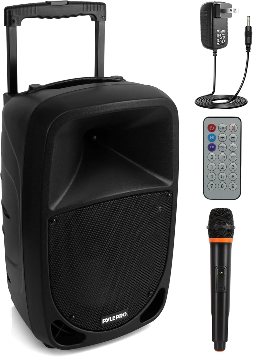 Pyle PSBT105A - 1000W Portable Bluetooth PA Speaker, 10'' Subwoofer, UHF Wireless Mic, MP3/USB/SD, Rechargeable Battery, LED Battery Indicator Lights, Black