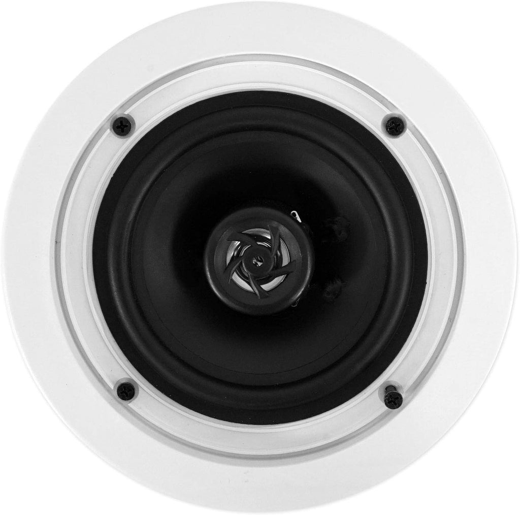 Rockville RCS180-6 Bundle: 180-Watt 6-Zone 70V Bluetooth Commercial Amplifier, (8) CC525T 5.25 in White Ceiling Speakers for Restaurants, Cafes, and Offices, 9-Items