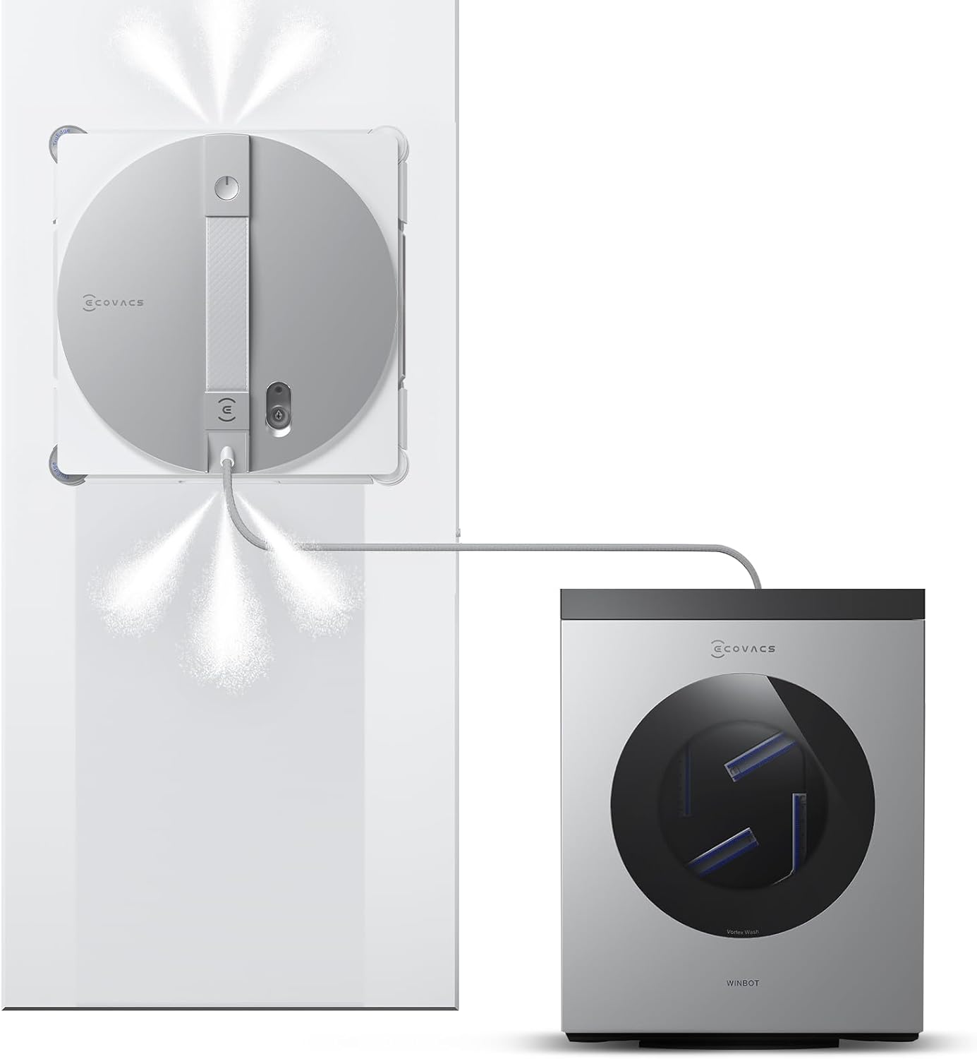 ECOVACS WINBOT W3 Omni Robot Window Cleaner with Auto-Clean & Multi-Functional Station, Win-SLAM 5.0 Smart Navigation, Intelligent Cleaning with Triple Spray System, 12-Level Protection