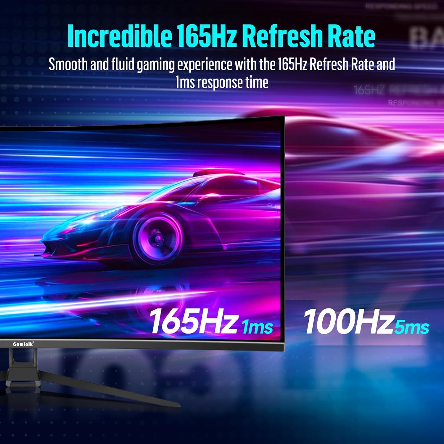 Gawfolk 34 Inch Ultrawide Curved Gaming Monitor, 21:9 UWQHD 3440x1440 165Hz Curved 1500R Computer Monitor PIP/PBP,1ms(MPRT) 128% sRGB,HDMI & DP,Tilt Adjustable,Panoramic for Office & Immersive Gaming