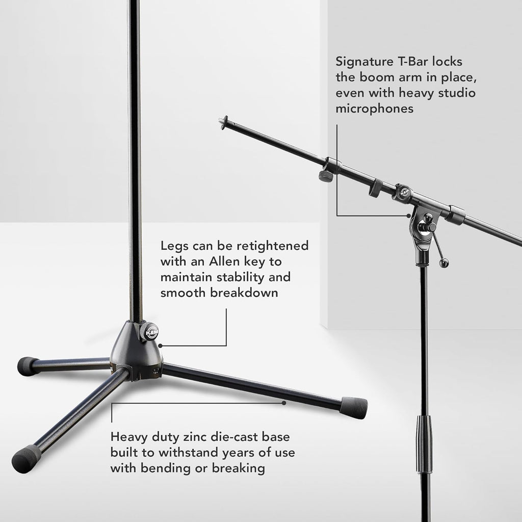 K&M König & Meyer 21090.500.55 Tripod Microphone Stand - Adjustable Telescoping 2-Piece Boom Arm - Professional Grade - Heavy Duty with Folding Leg Base - German Made Black