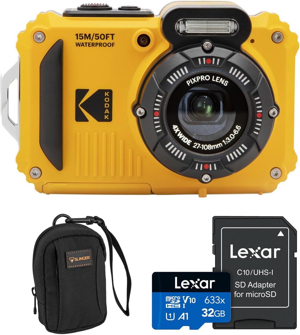 Kodak PIXPRO WPZ2 16MP Full HD Waterproof Rugged Digital Camera, Yellow, Bundle with 32GB Memory Card and Camera Bag