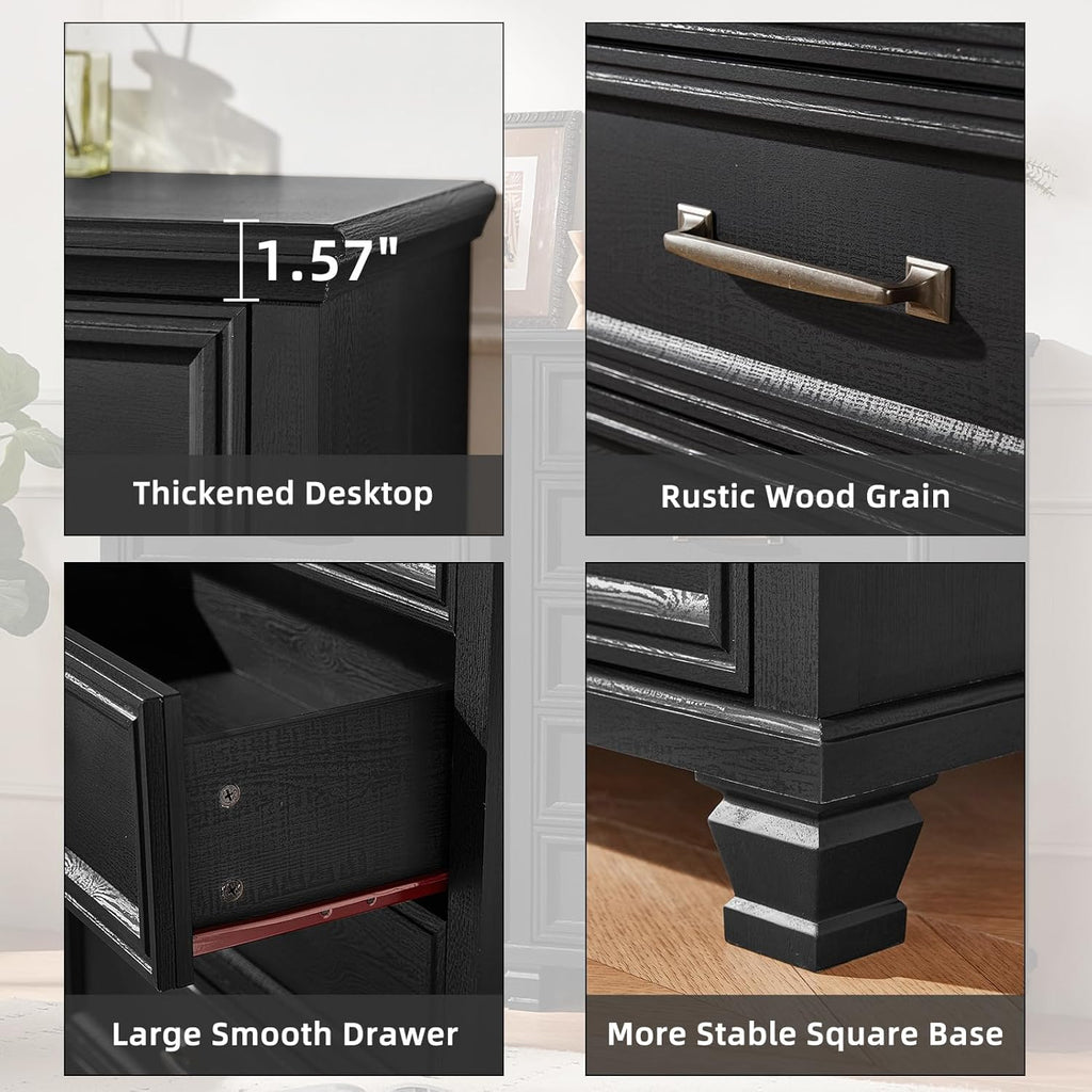 SAVOR LIFE Farmhouse Bedroom Dresser and Nightstand Set 4, 5/7 Drawer Dresser & 2 Drawer Nightstand Set, Rustic Wood Bedroom Furniture Set for Home, Hallway, Black