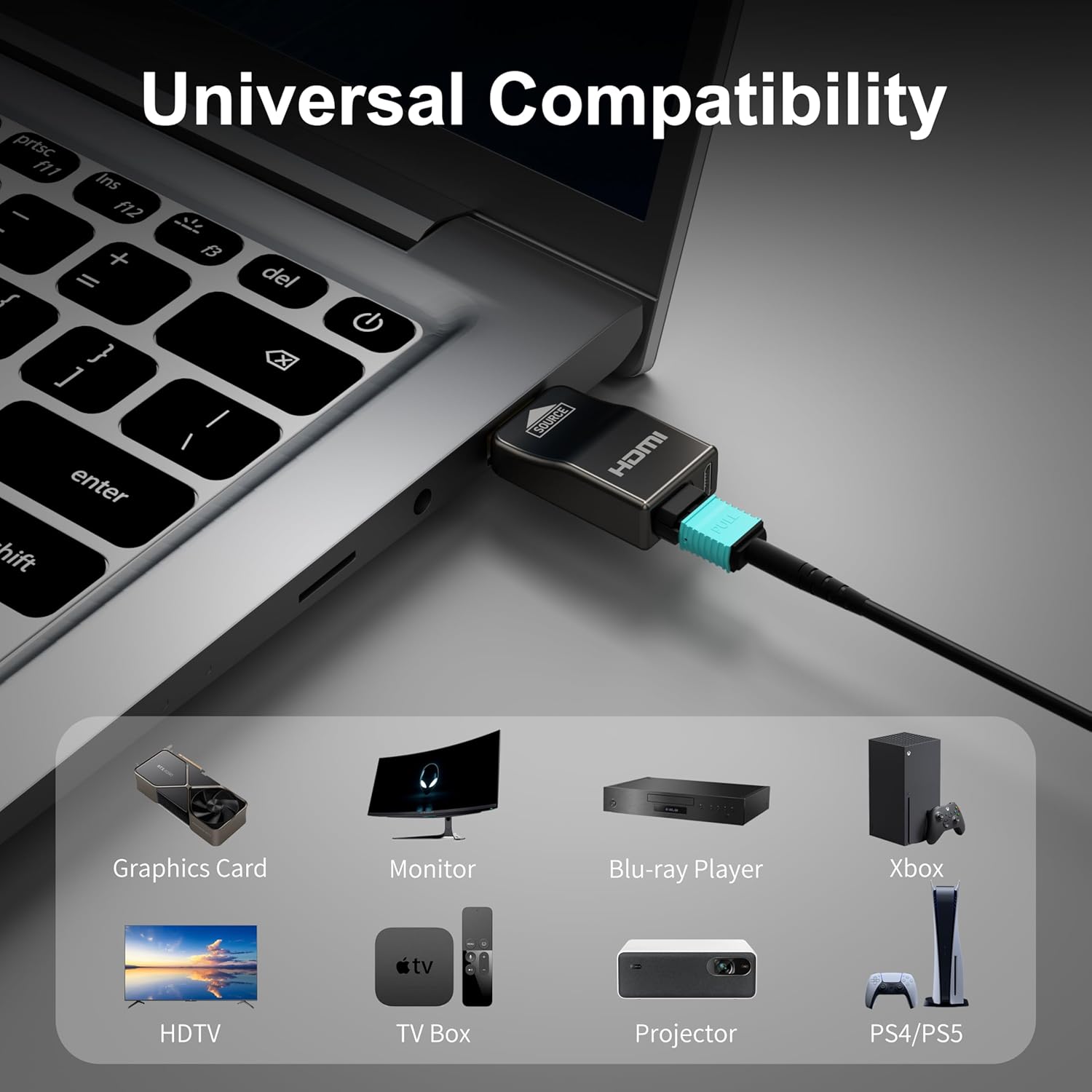 RUIPRO 8K Detachable Full Fiber Optic Armored HDMI 2.1 Cable 100FT, Ultra High Speed 48Gbps, Support 8K@60Hz 4K@120Hz, Dynamic HDR, eARC, Compatible with PS5/Xbox/Blu-ray/TV/Monitor/Projector