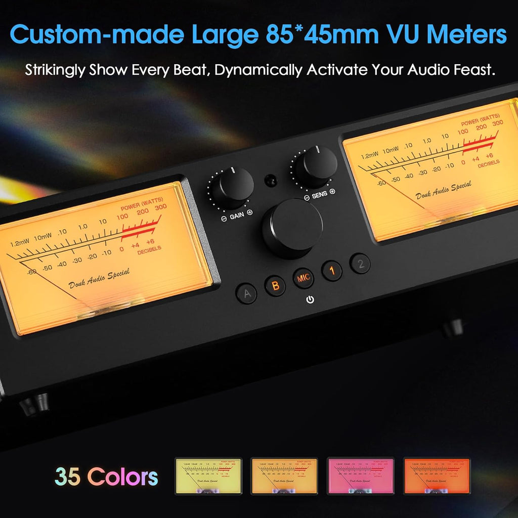 Douk Audio VU3 PRO Dual Analog VU Meter, 2-Way Amplifier Switch, Speaker Selector, Amp Audio Switcher Box 2-IN-2-OUT with DB Panel Display