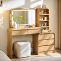 Aitjunz Vanity Desk with Mirror and Lights, 50” Modren Makeup Vanity with 35.43" Mirror and 5 Drawers, Makeup Table with Charging Station for Women and Girls, Bedroom (Natural)
