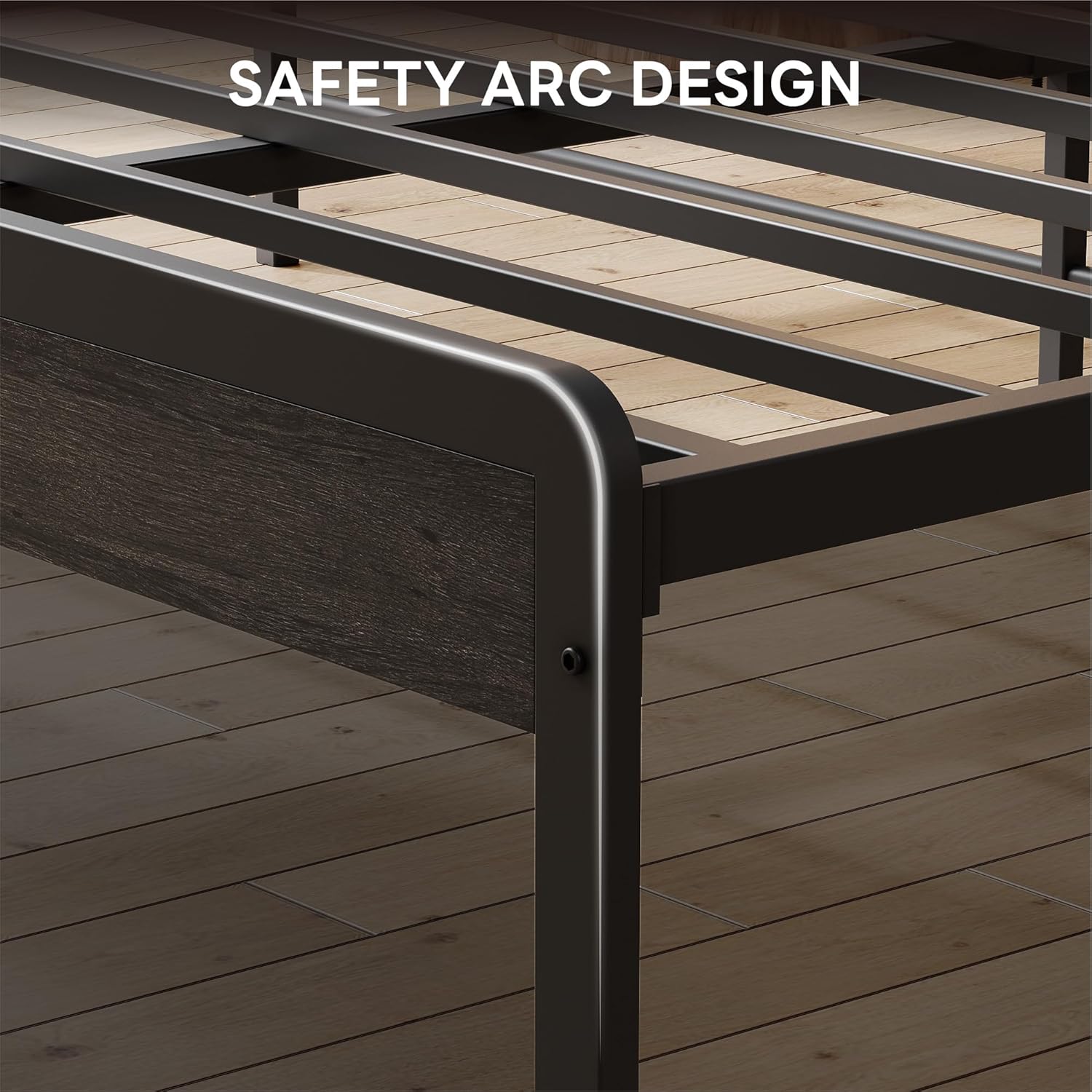 LIKIMIO Queen Bed Frame with Headboard, Dark Wood Camas Queen with Strong Supports, Sturdy, Noise-Free, No Box Spring Needed, Grey