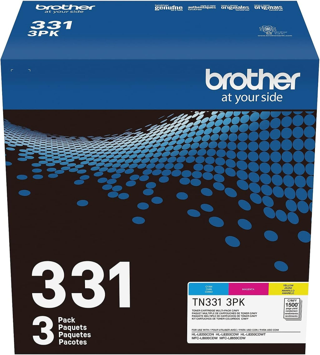 Brother Genuine Standard-Yield Color Toner Cartridge Three Pack TN331 3PK -Includes one Cartridge Each of Cyan, Magenta & Yellow Toner