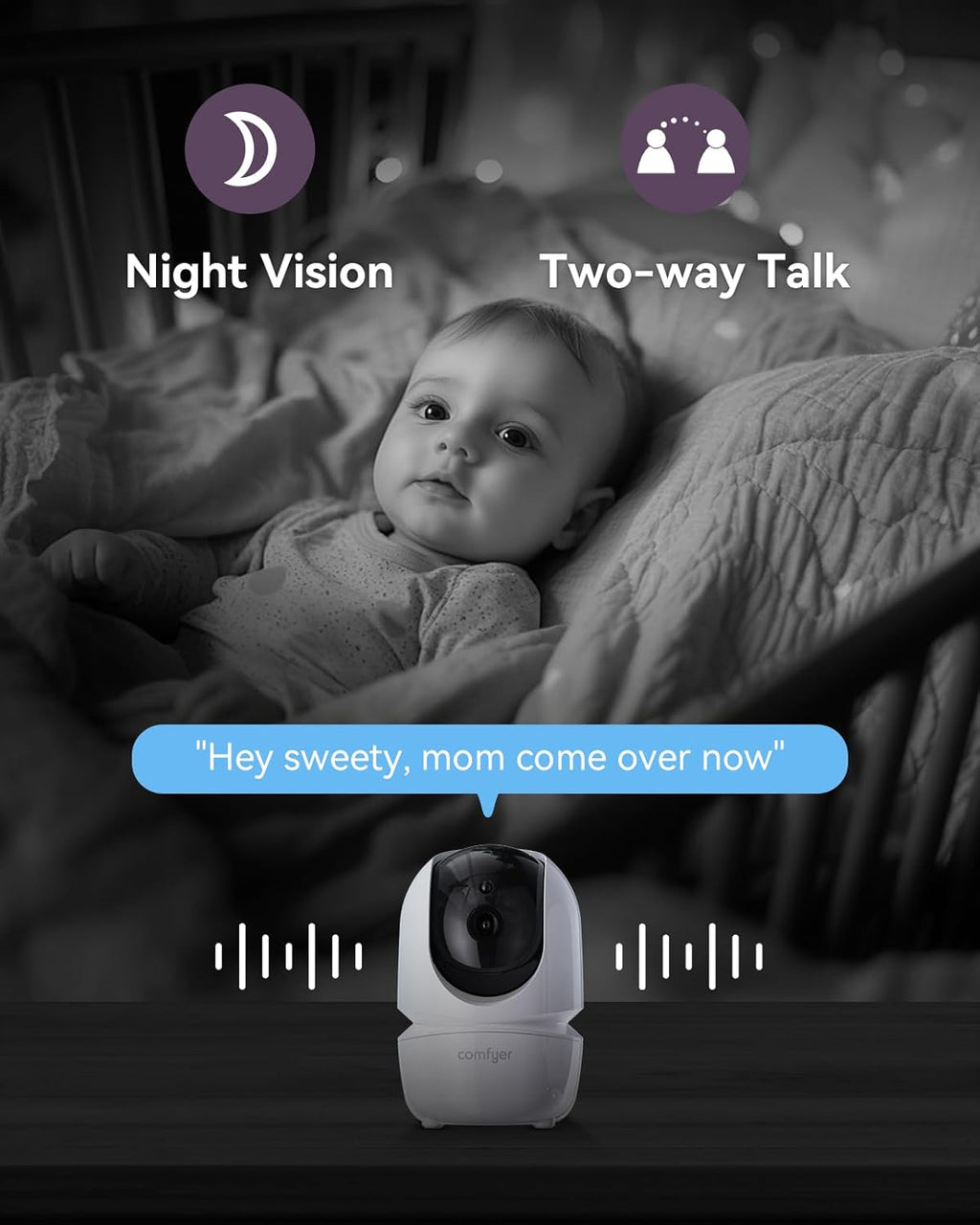 Comfyer BM01 7" HD Split-Screen Baby Monitor with 2 1080P Cameras, 48 Hrs 6000mAh Battery Runs 2 Days in VOX Mode, No WiFi Monitor with a Flexible Bracket, 2 Way Audio, Remote PTZ, Auto Night Vision