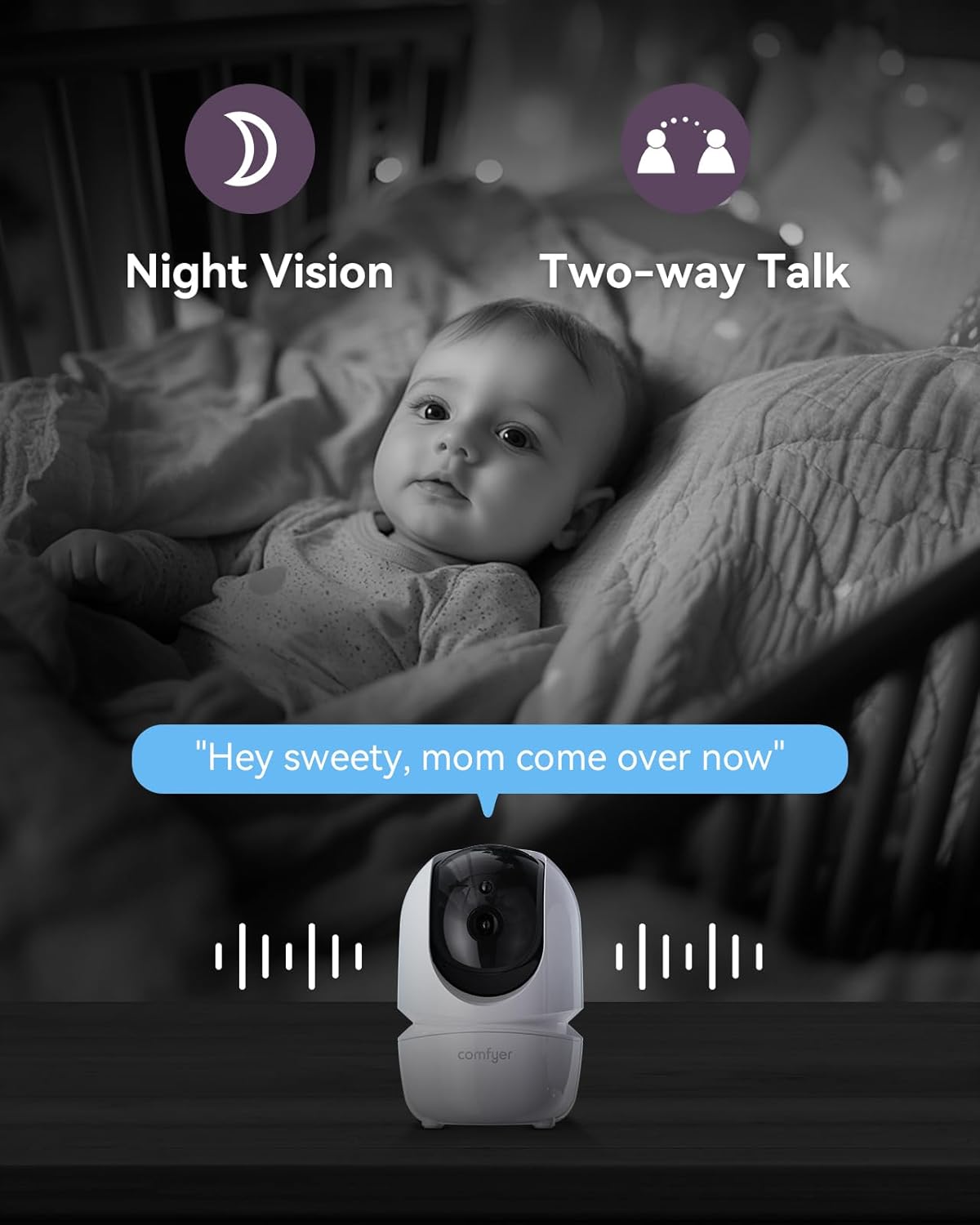 Comfyer BM01 7" HD Split-Screen Baby Monitor with 2 1080P Cameras, 48 Hrs 6000mAh Battery Runs 2 Days in VOX Mode, No WiFi Monitor with a Flexible Bracket, 2 Way Audio, Remote PTZ, Auto Night Vision