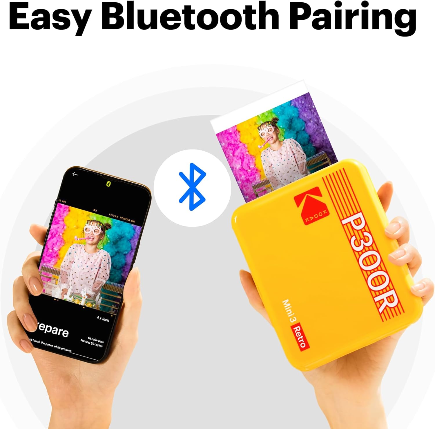 KODAK Mini 3 Retro 3x3'' Portable Photo Printer, 98 Sheets, Bluetooth Smartphone Printer for iPhone & Android, Instant Color Prints, 4PASS Dye Sublimation, Yellow