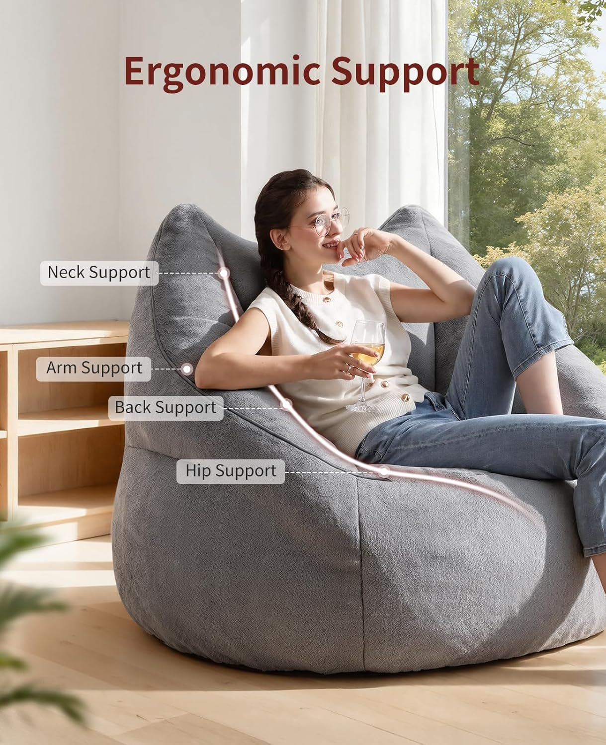 Relefree Cafy Bean Bag Chair for Adults,Oversized Reading Chair with Armrests,Memory Foam Filling Comfy Chair,Giant Cozy Adult Bean Bag Chair,Large Lazy Living Room Chair for Bedroom,Reading Nook