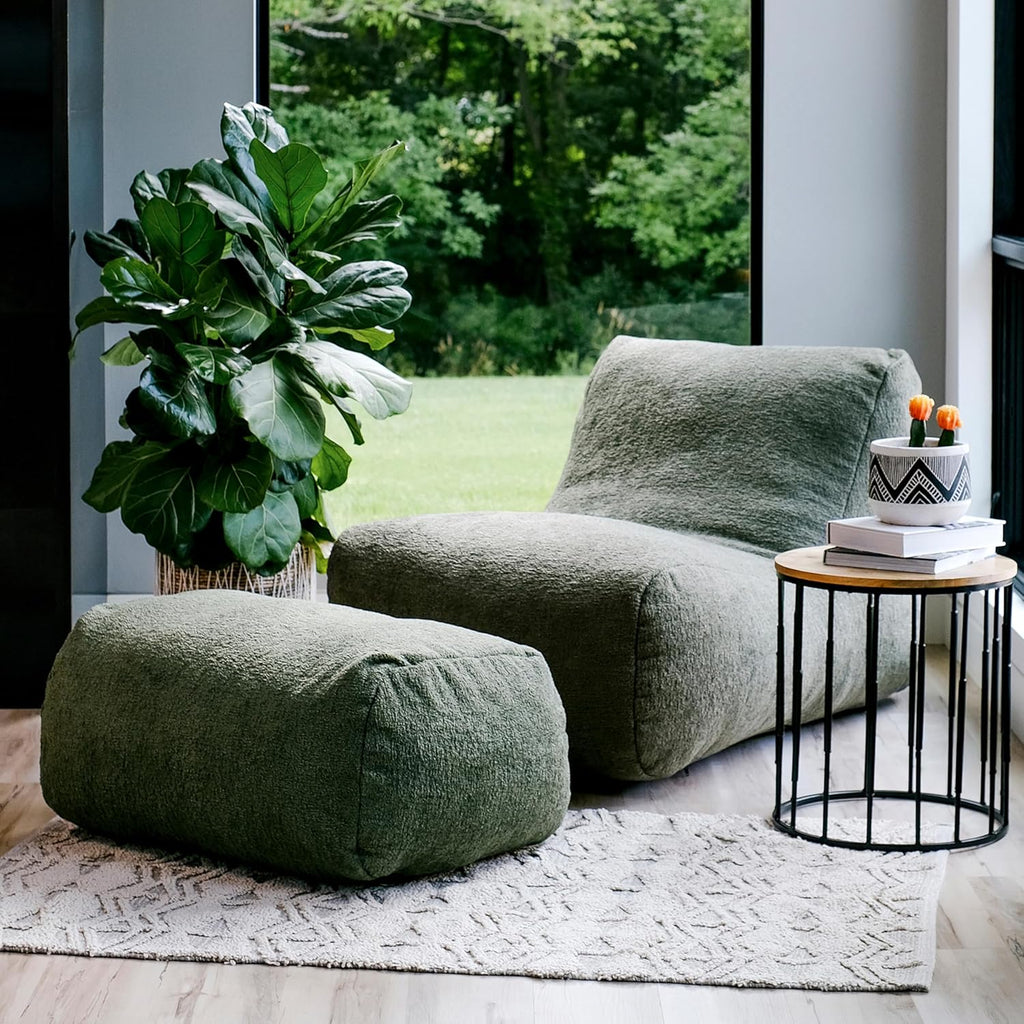 Big Joe Modora Bean Bag Lounger, Living Room and Gaming Seat, Heather Green Soft Boucle, Ottoman Only