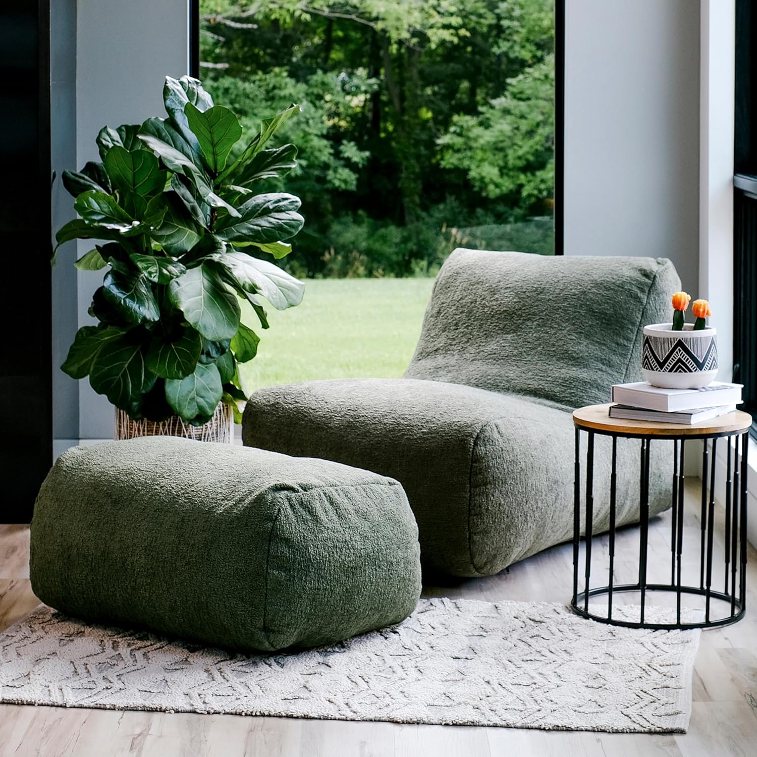 Big Joe Modora Bean Bag Lounger, Living Room and Gaming Seat, Heather Green Soft Boucle, Ottoman Only