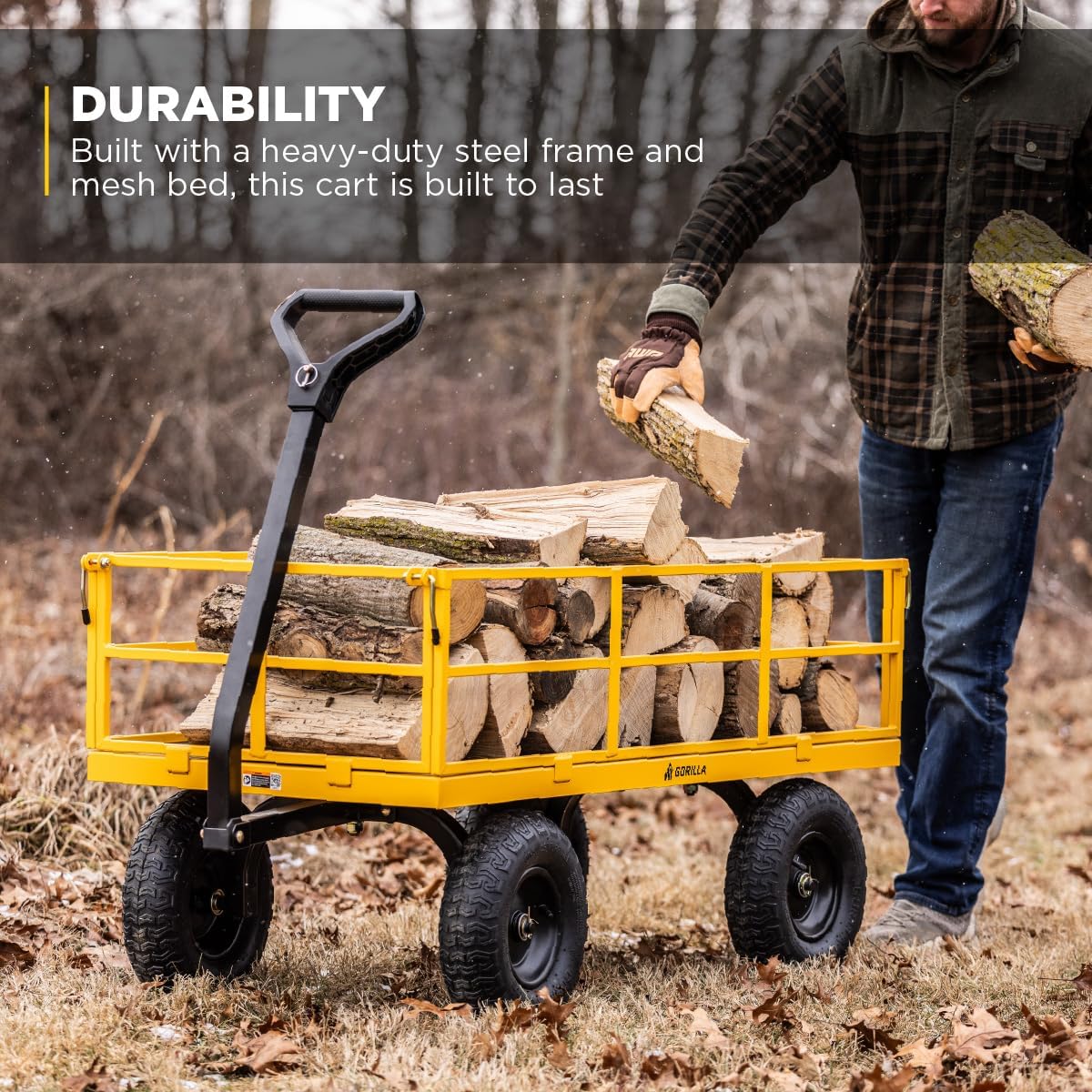 Gorilla Carts Heavy Duty, All Terrain Garden Wheelbarrow, 1200 Lb, Yellow - Gardening Equipment for Yard, Lawn, and Outdoor Use