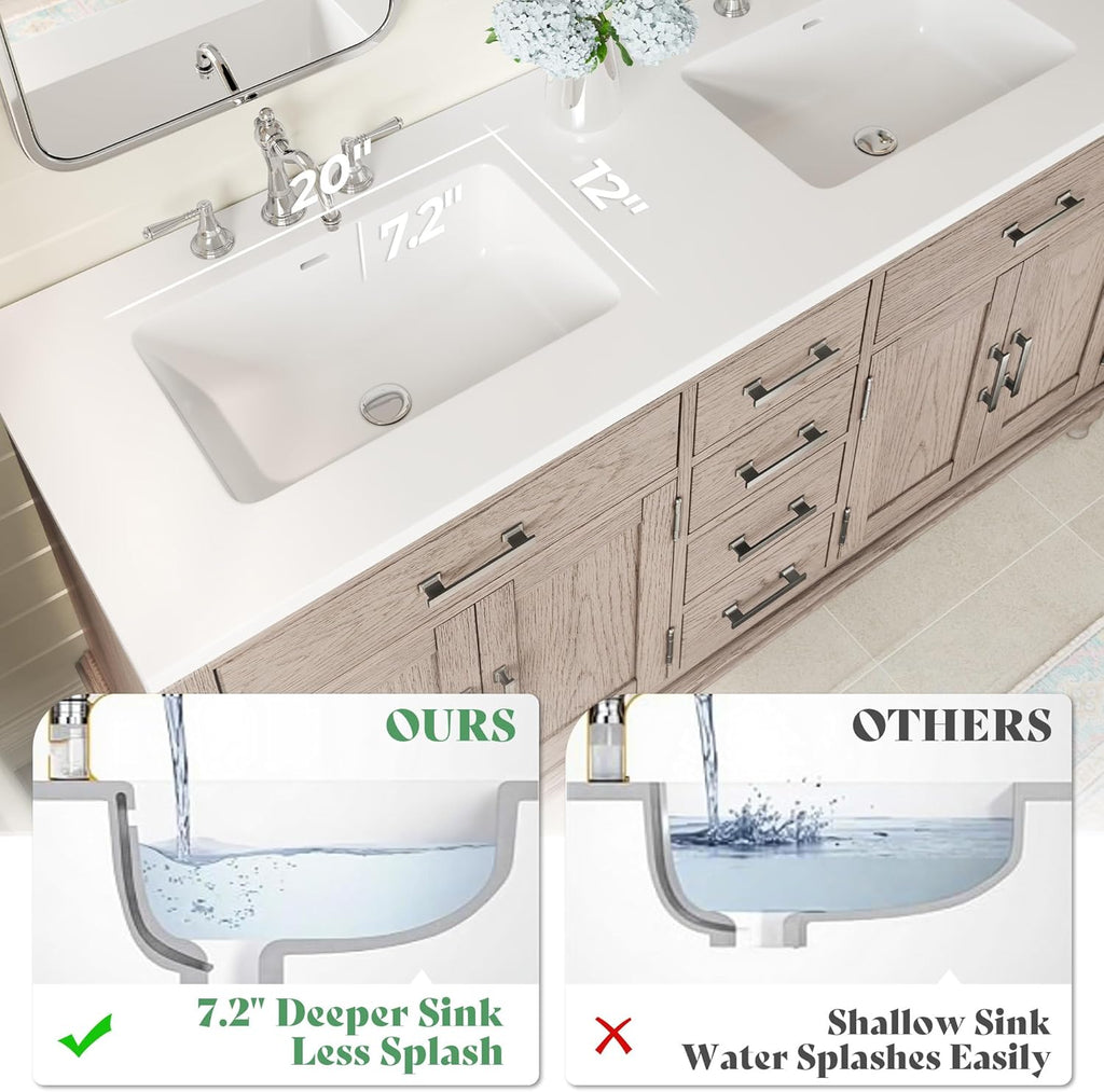 AMERLIFE 60" Solid Oak Double Sink Bathroom Vanity with Sink Combo, Antique Grey Oak Vanity Cabinet with Drawers & Adjustable Shelves, Easy Assembly