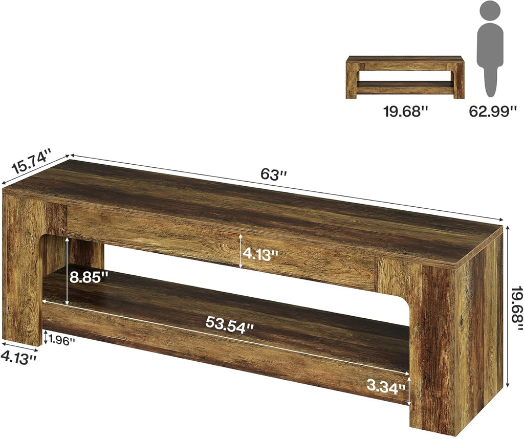 Tribesigns TV Stand for Living Room for 55/60/65/75-Inch TVs, Farmhouse Rustic TV Console with Storage Shelves, 63" Entertainment Center Television Stand for Bedroom, Brown