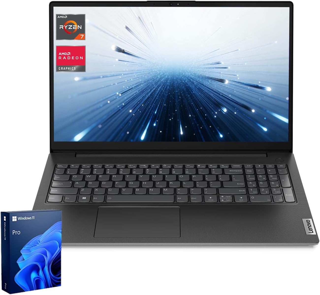 Lenovo Laptop V15 for Business, Home, Student, 15.6" FHD Anti-Glare, AMD Ryzen 7 7730U, 16GB RAM, 512GB SSD, HDMI, Type-C, Numeric Keypad, Webcam w/ Shutter, Wi-Fi 6, Win 11 Pro w/ AI Copilot, Black