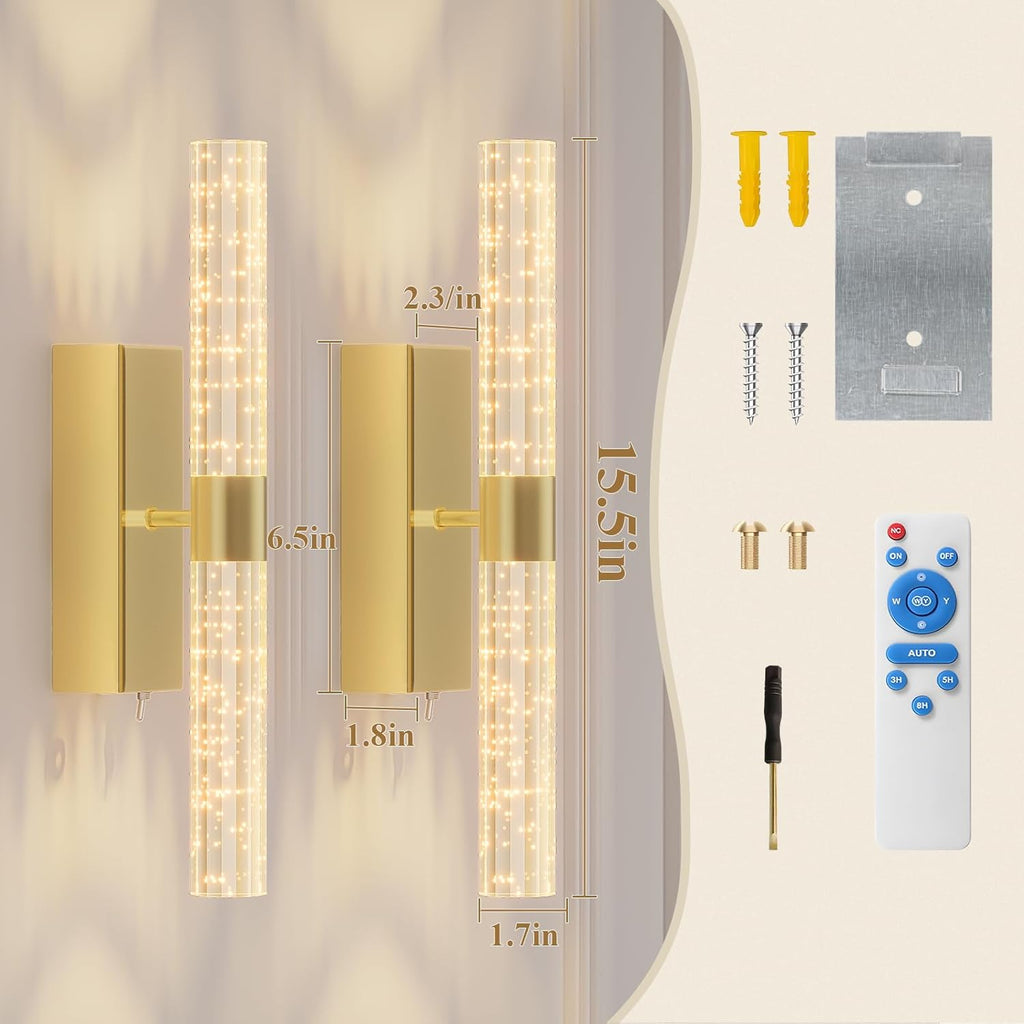 camuucci Battery Operated Wall Sconces Set of 2 Rechargeable Battery Powered Wall Light with 12000mAh Not Hardwired Dimmable Wall Lamp Fixtures for Bedroom Living Room Gold 15.3 Inches