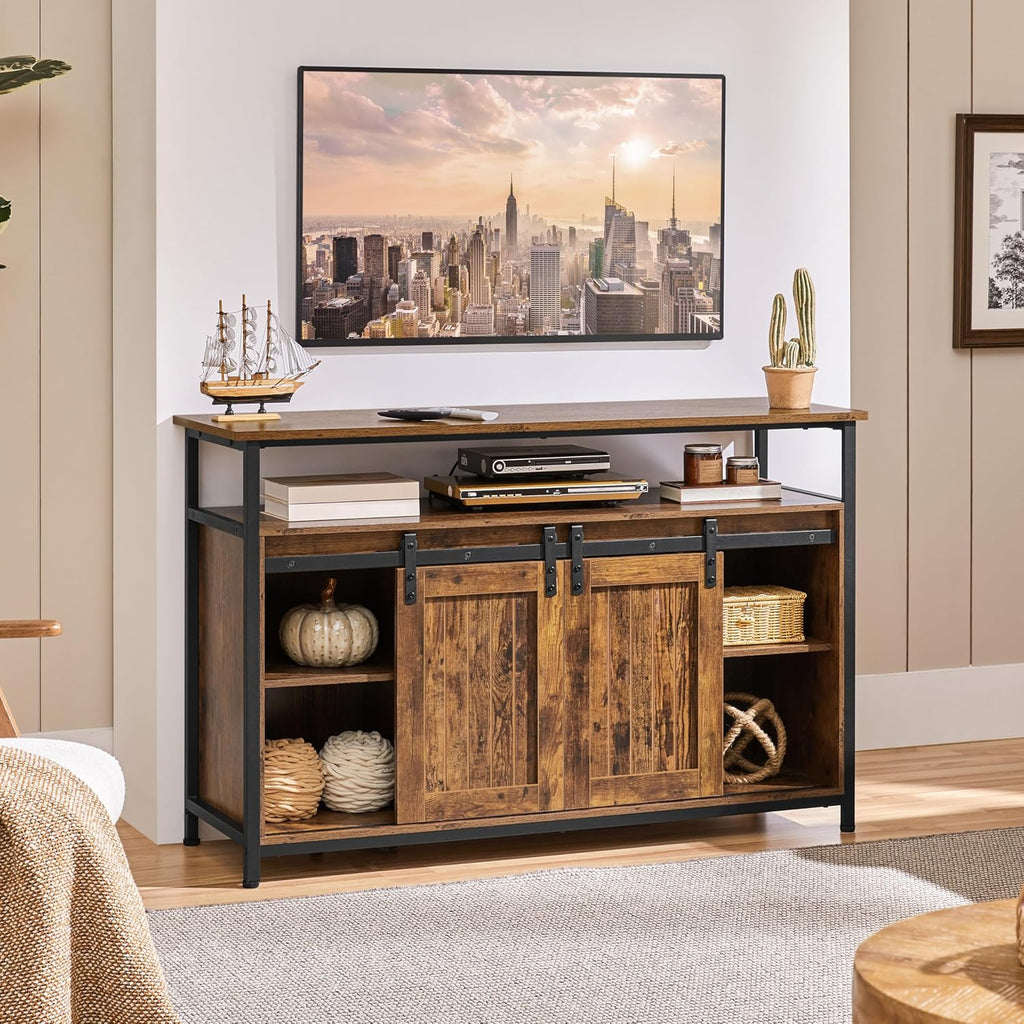 Yaheetech TV Stand, Entertainment Center with Storage Cabinets for 55 Inches TV, Barn Door TV Stand with Height Adjustable Shelves, Farmhouse TV Console for Living Room, 47 Inch