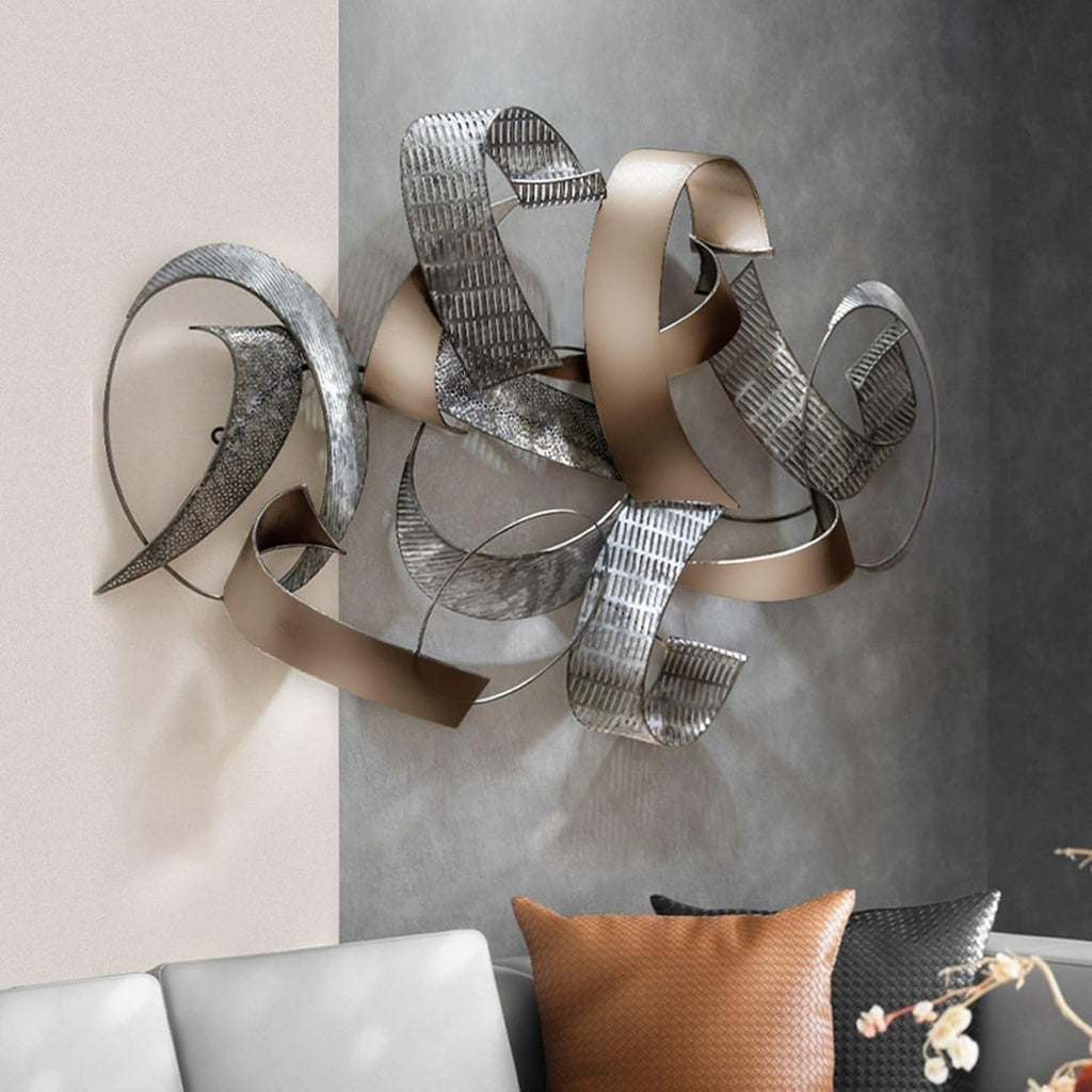 homary Large Metal Wall Art – 47.2" Modern 3D Abstract Geometric Overlapping Design, Iron Wall Decor for Living Room, Dining Room, Office