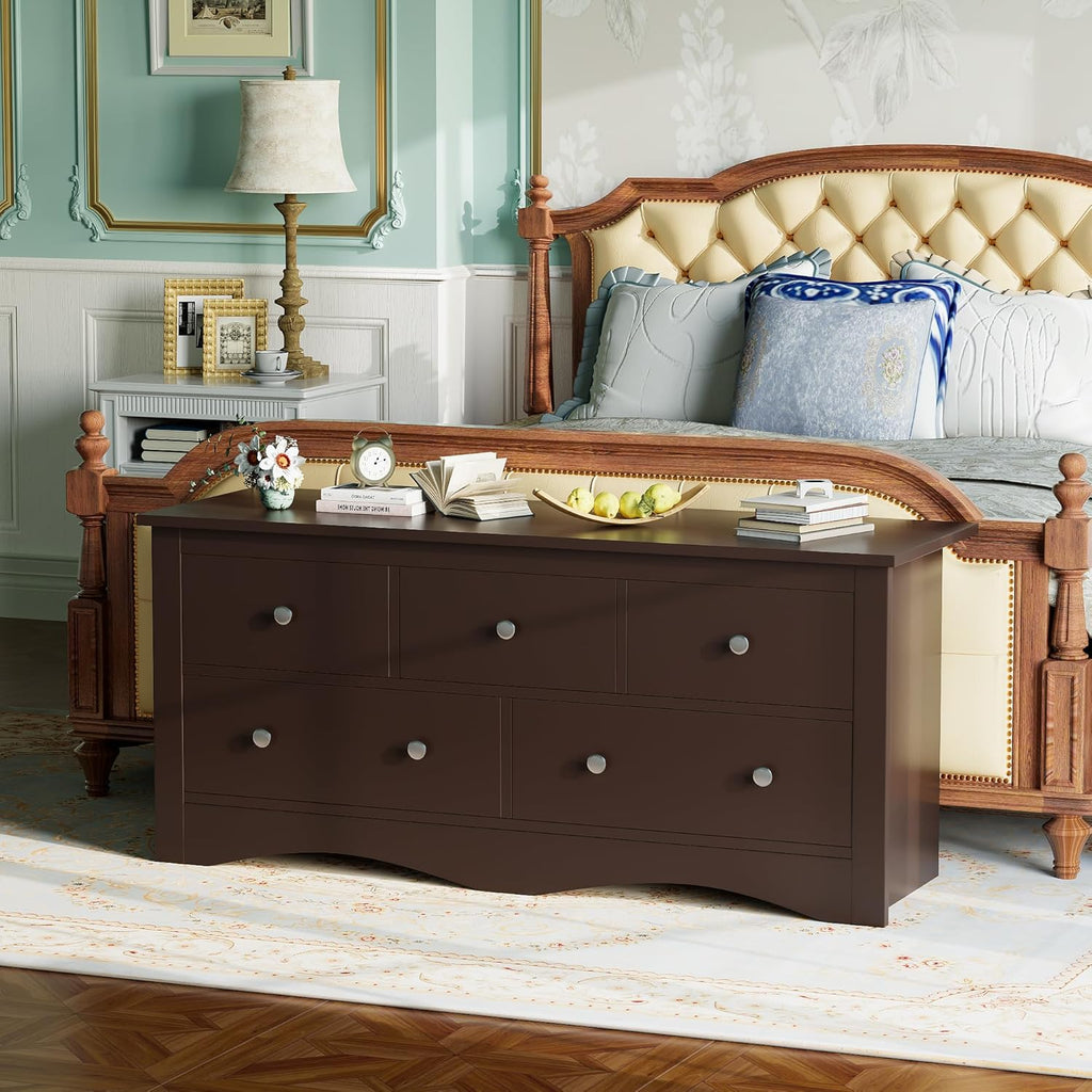 Furmax Dresser for Bedroom, 5 Wood Dresser, Chest of Drawers, for TV up to 65 inch, TV Stand Storage Chest of Drawers for Hallway Entryway (Brown)