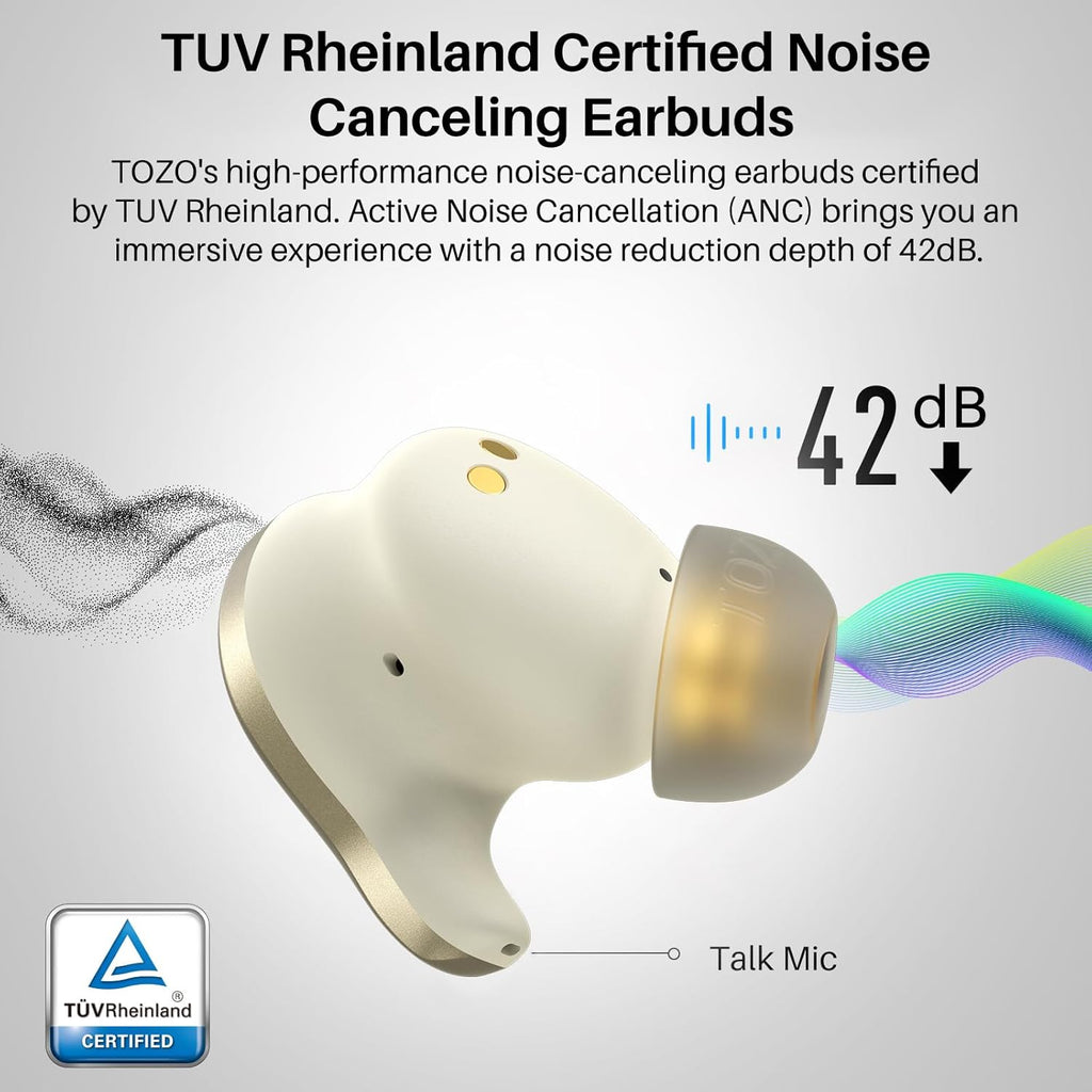 TOZO Golden X1 Wireless Earbuds Balanced Armature Driver and Hybrid Dynamic Driver, Bluetooth Headphones OrigX Pro, LDAC & Hi-Res Audio Wireless, Noise Cancellation Headset Champagne