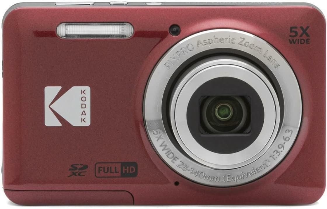 KODAK PIXPRO Friendly Zoom FZ55 Digital Camera (Red) Bundle with 32GB SD Card, Camera Case, and Battery Travel Charger (4 Items)