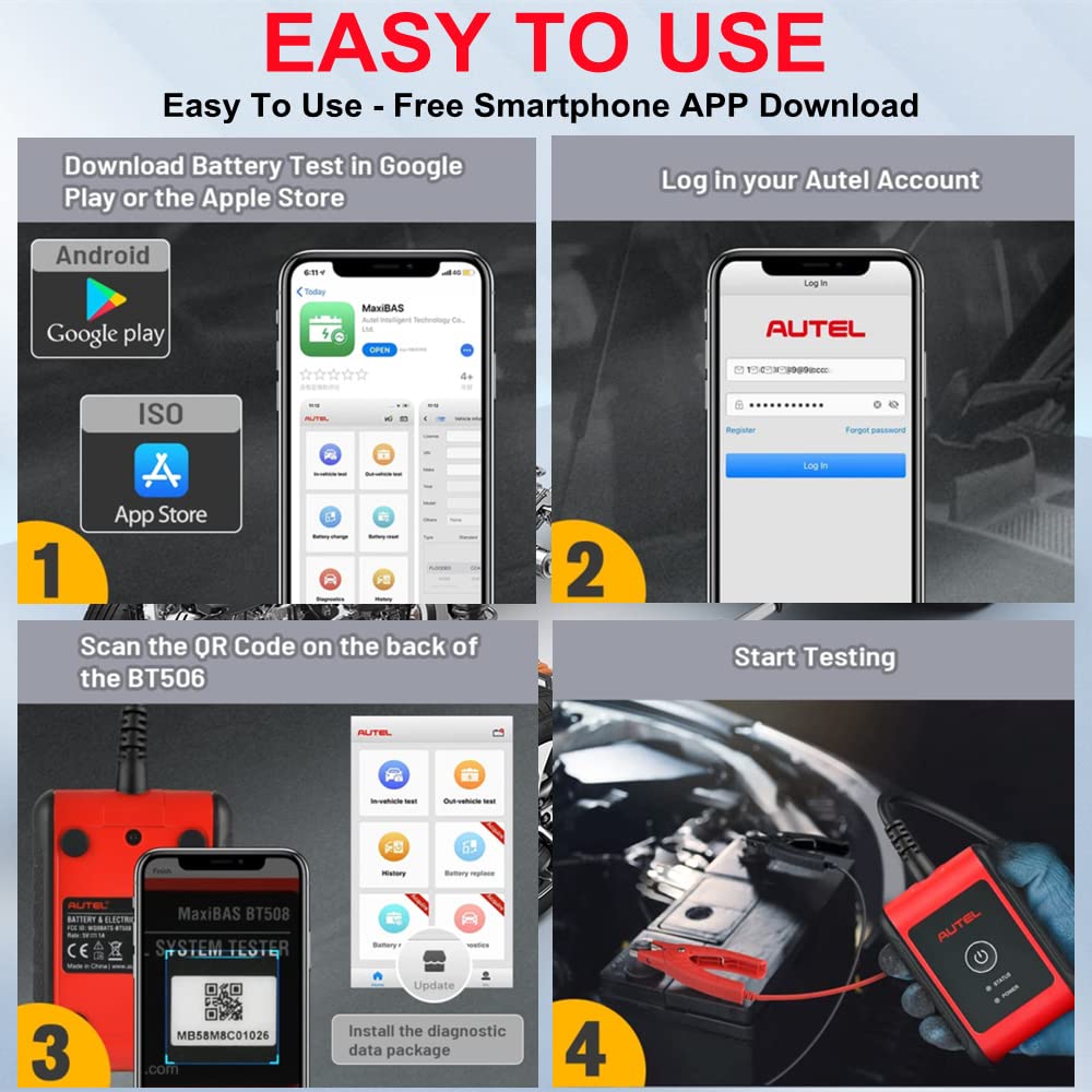 Autel MaxiBAS BT506 Car Battery Tester, 6V 12V Batteries: 100-2000 CCA Vehicle Battery Analyzer, Top Accuracy Adaptive Conductance, Battery Load Test for All Vehicles
