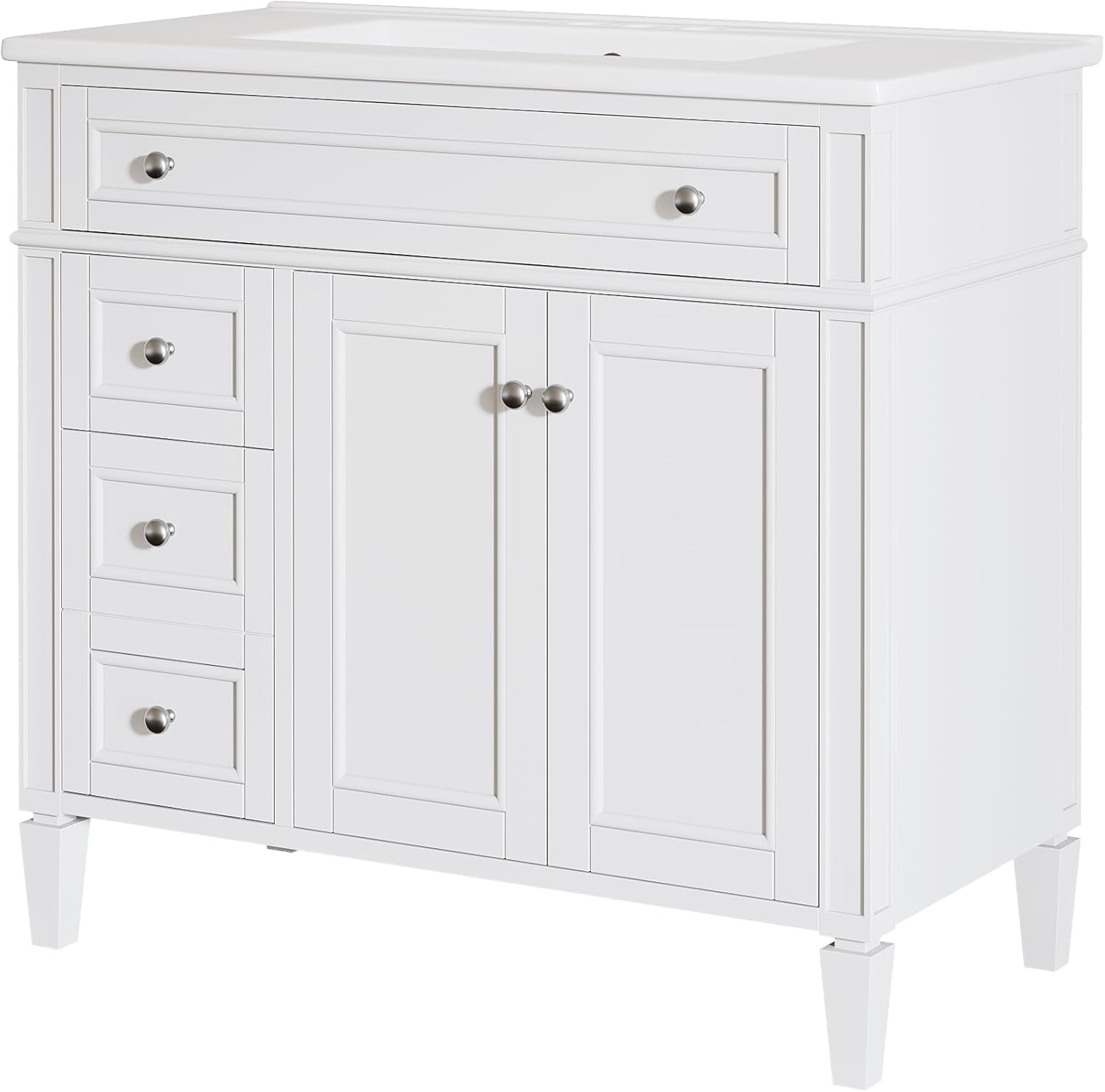 Tribesigns 36" Bathroom Vanity with Sink, Modern Bathroom Sink Cabinet with 4 Drawers & 2 Doors, Bath Storage Vanity Sink with Metal Handles, Solid Wood Frame, Paint Surface White