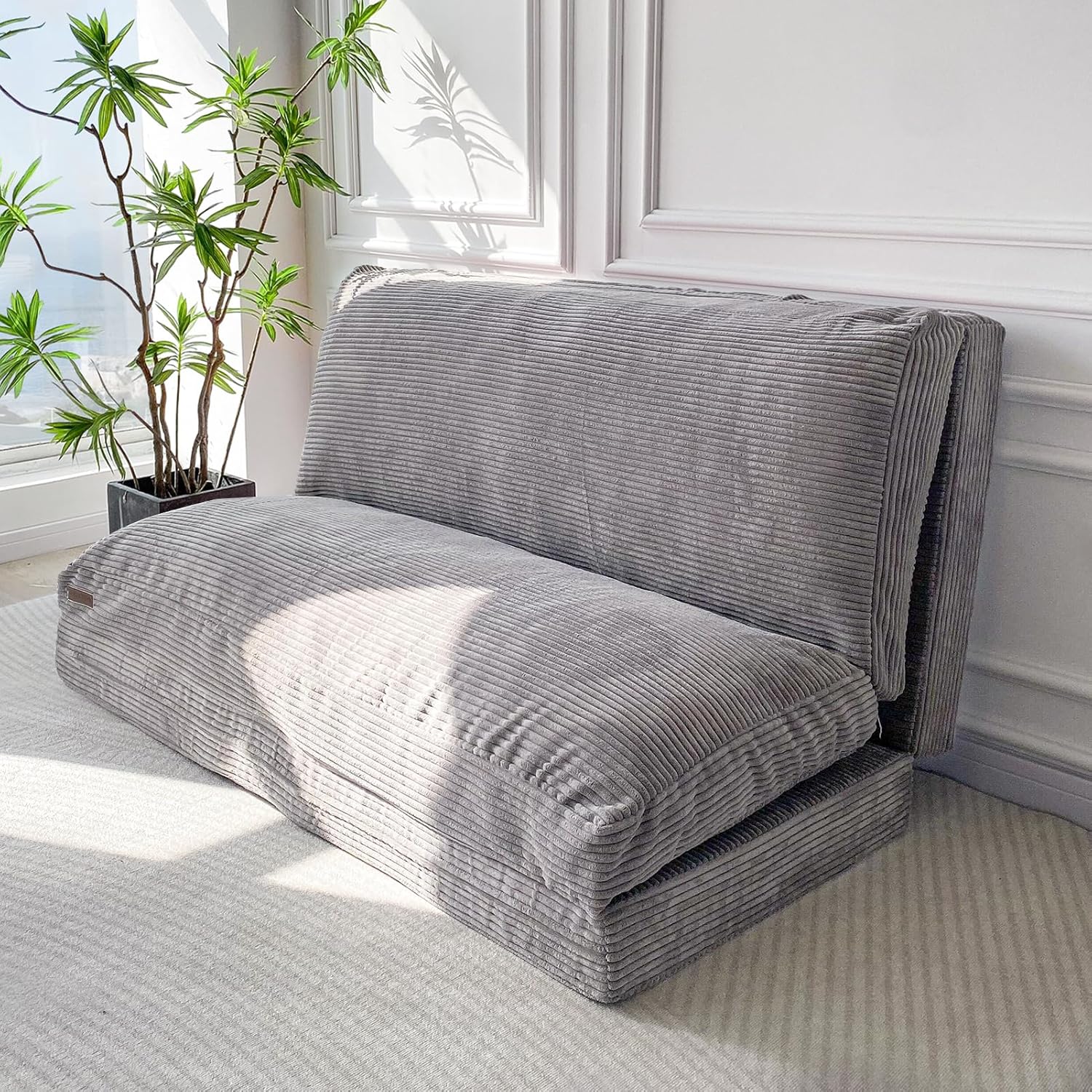 MAXYOYO Folding Sofa Bed, Extra Thick and Long Floor Sofa Convertible Sleeper Chair with Washable Cover, Floor Couch Lounge Bean Bag Bed for Living Room, Grey, 54x95 Inch