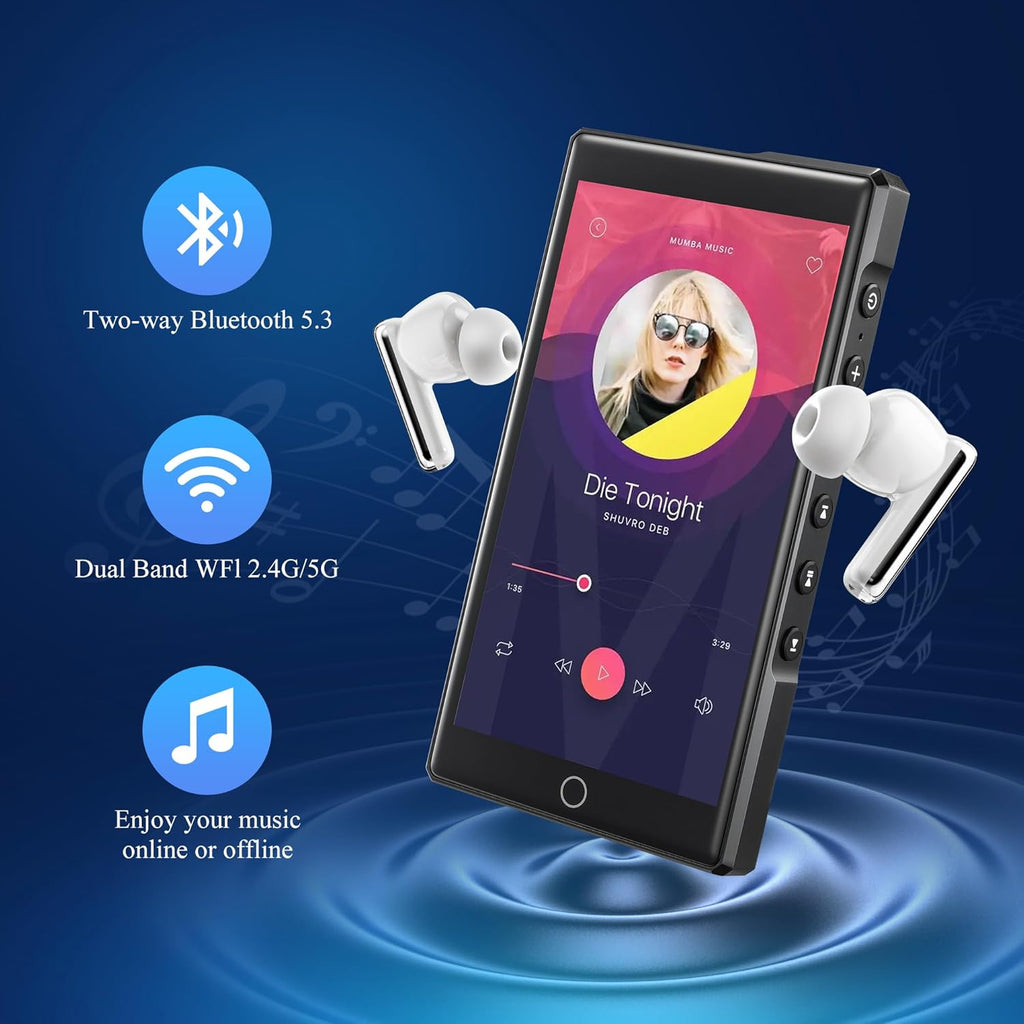 144GB Smart MP3 Player with Bluetooth and WiFi,KeenPlus MP4 4.3" Touch Screen and Android 13 Supports Latest Apps & Browsing,Pre-Installed Spotify,Amazon Music & Mainstream Apps,Parental Controls