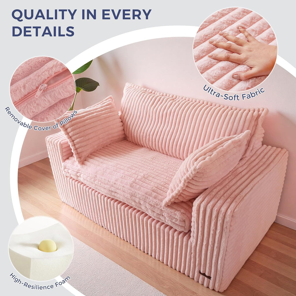 MAXYOYO 59" Bean Bag Sofa Couch, Loveseat Boneless Couch in a Box, Upholstered Small Mini Sofa with Deep Seating for Living Room Bedroom Office Apartment, No Assembly, Pink
