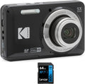 Kodak FZ55BK PIXPRO FZ55 Digital Camera Black Bundle with Lexar 64GB High-Performance 800x UHS-I SDHC Memory Card Blue Series