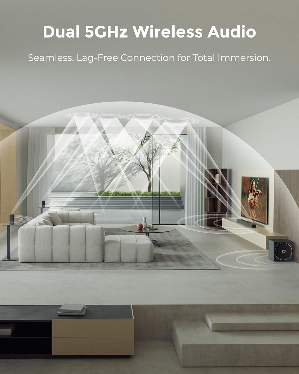 ULTIMEA Skywave X60 7.1.4ch Professional Wireless Surround Sound System for TV w/Dolby Atmos, 840W Sound Bar with 8" Wireless Subwoofer, 28Hz Low Frequency, GaN Amplifier, 4K HDR Pass-Through