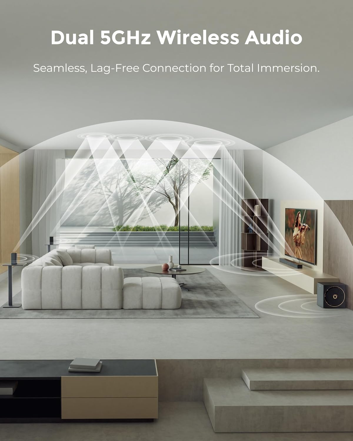 ULTIMEA Skywave X60 7.1.4ch Professional Wireless Surround Sound System for TV w/Dolby Atmos, 840W Sound Bar with 8" Wireless Subwoofer, 28Hz Low Frequency, GaN Amplifier, 4K HDR Pass-Through